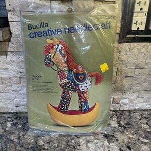 Vtg 1970s Bucilla Creative Needlecraft ROCKY 22" Tall Rocking Horse Kit #2377
